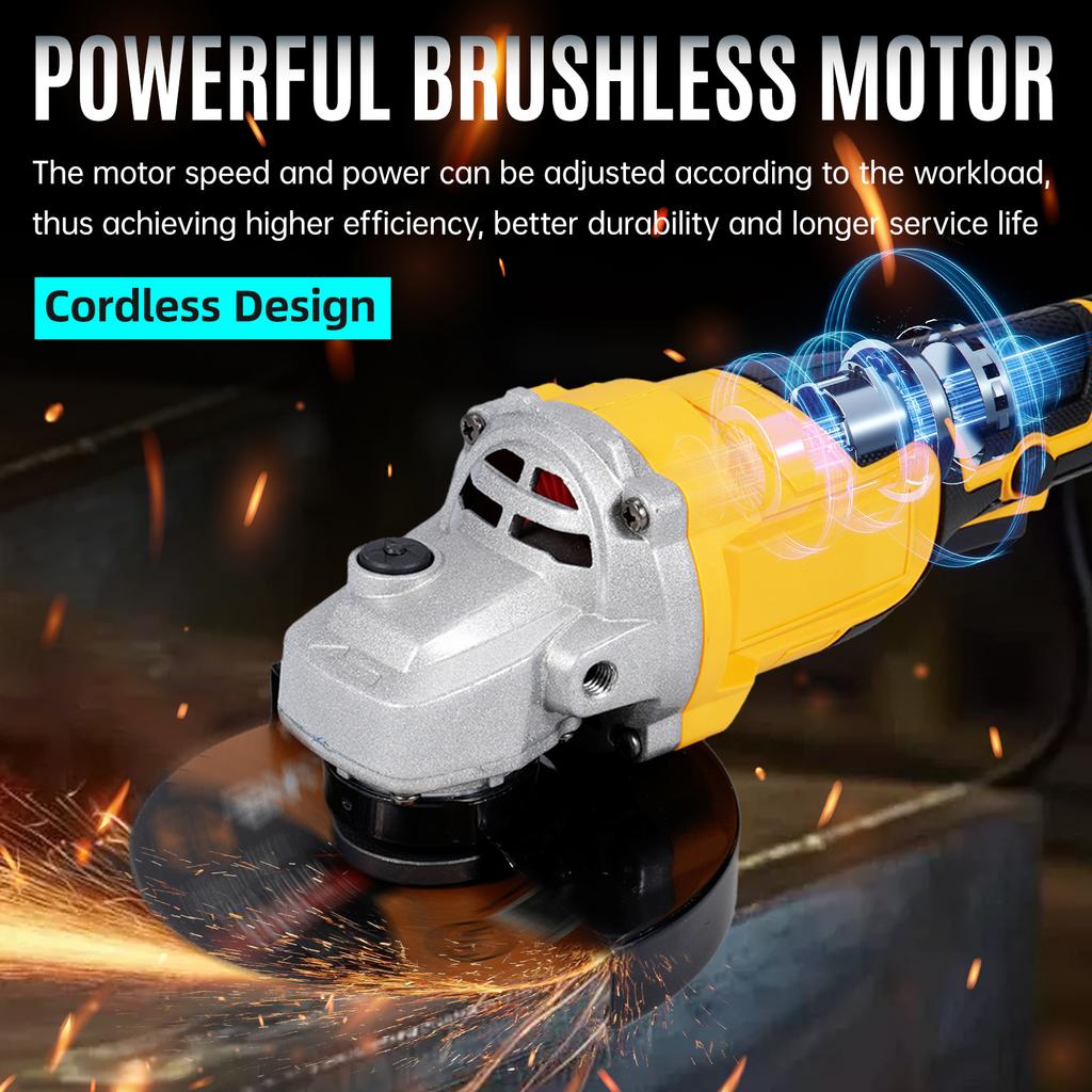 Smerigliatrice Angolare 21V 125mm Motore Brushless Strumento Elettrico Multifunzione con 3pz Disco da Taglio 5" 2pz Litio