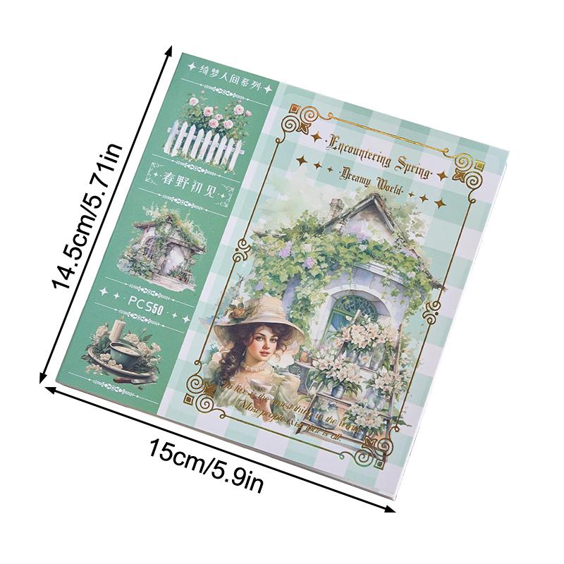 Garden Journal Stickers, 50 Sheets Washi Junk Journaling Sticker Book, Scrapbook Supplies, Watercolor Scrapbooking For Adults