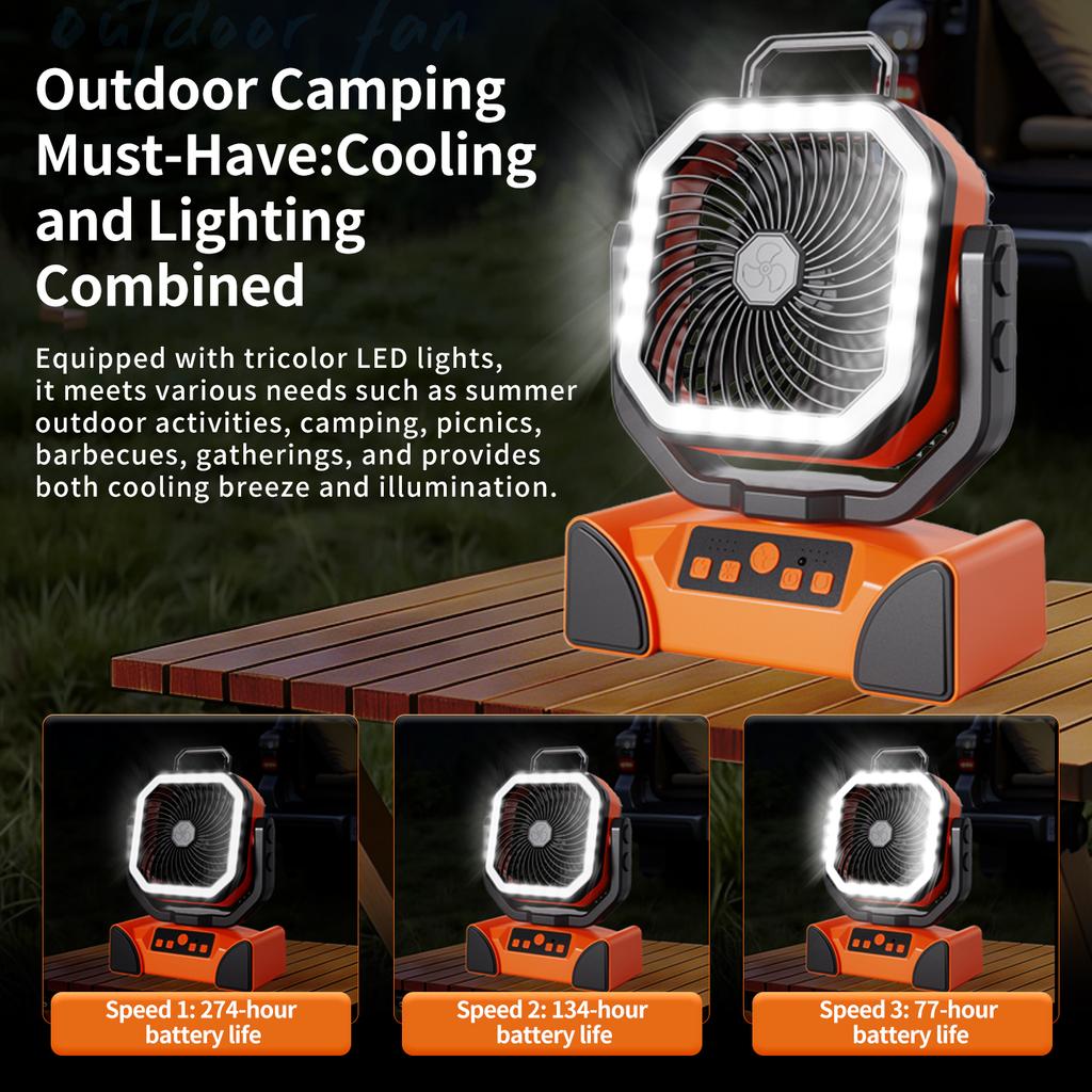 40000mAh Rechargeable Camping Fan with LED Light Remote Control 4 Speeds Timer Hanging Hook Portable Outdoor Tent Fan