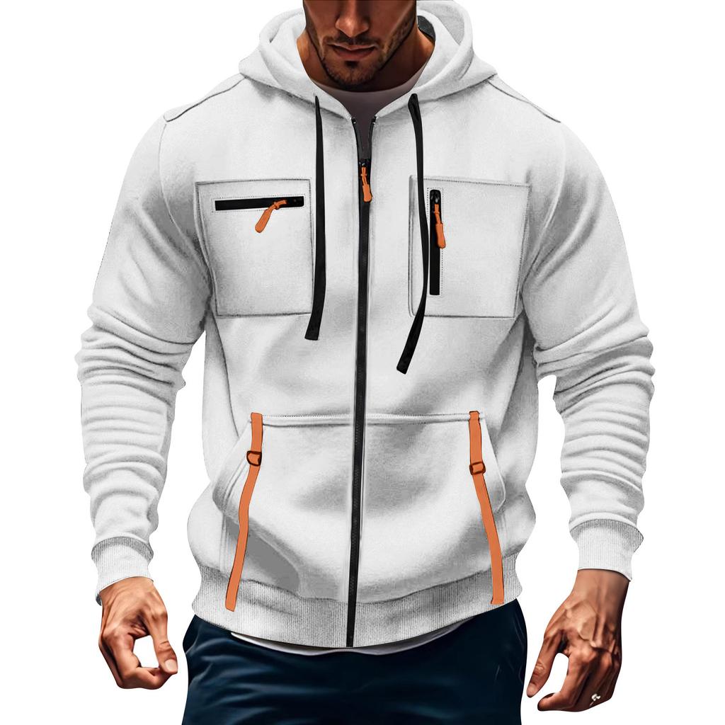 Men's Hoodie Sweatshirt Pocket Decoration Men's Full Zip Solid Color Sweatshirt