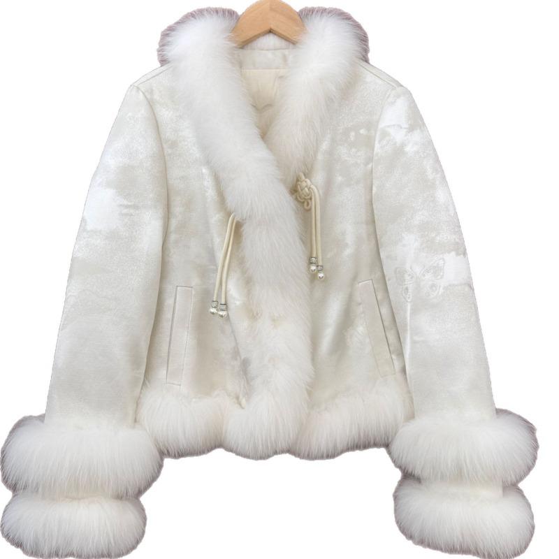 Real shot, women's new Haining fur Chinese style fox hair jacket real hair down jacket
