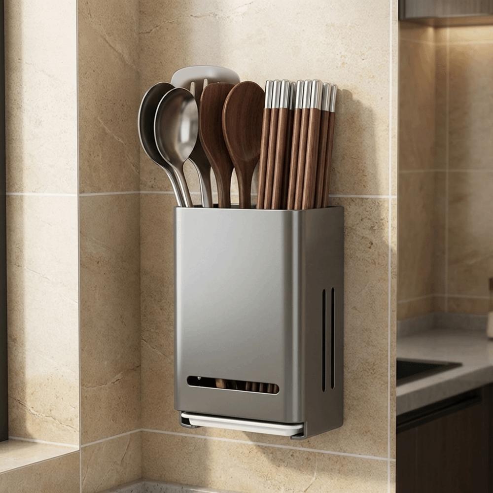Wall Mounted Chopstick Storage Box Large Capacity Cutlery Holder Cutlery Draining Basket  Bathroom
