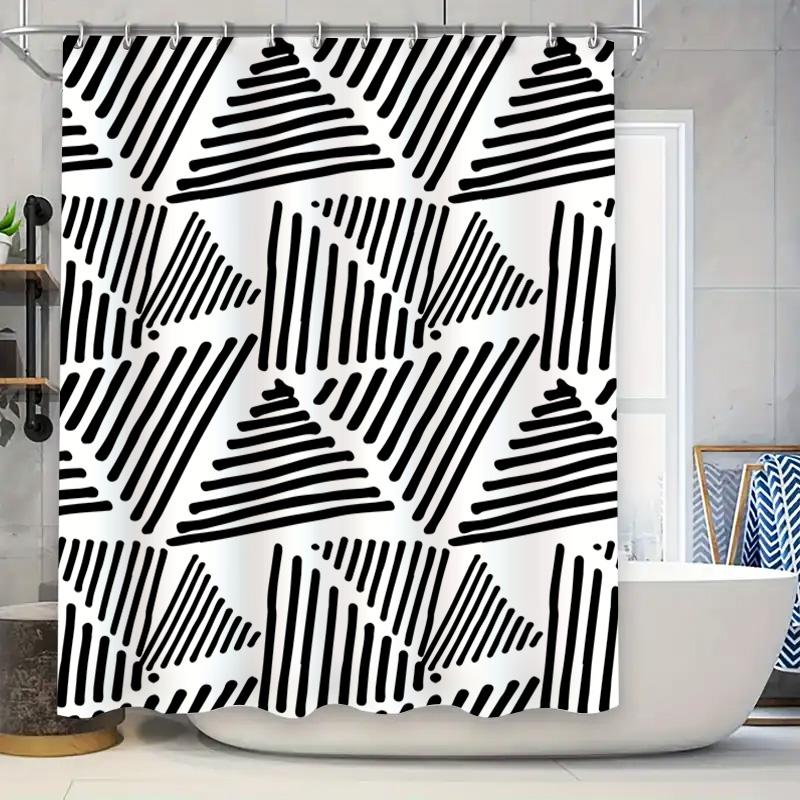 

Black and White Striped Bath Shower Curtain Home Decor DIY Pattern Modern Waterproof Fabric Bathroom Decor 3D Printing Black Whi 90x180cm
