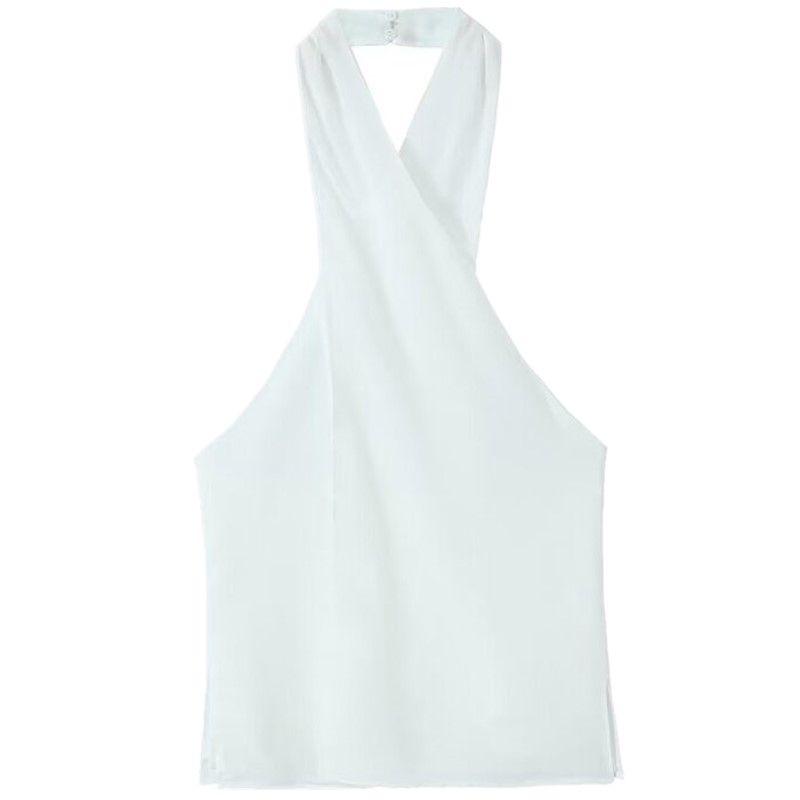 Fashion Style 2024 Summer Female Open Back Cross Design Hanging Collar Strappy Sleeveless Tank Top Tops 3034318