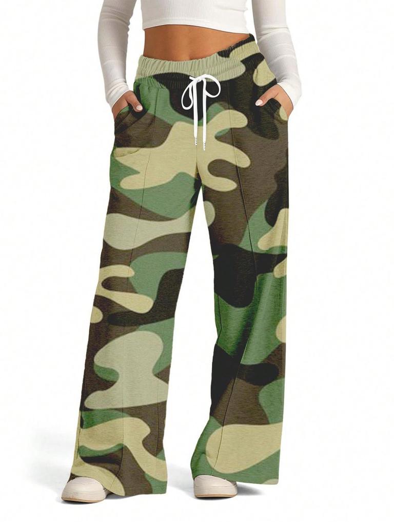 Women's Trendy Camouflage Straight-Leg Pants - Casual & Versatile American Style