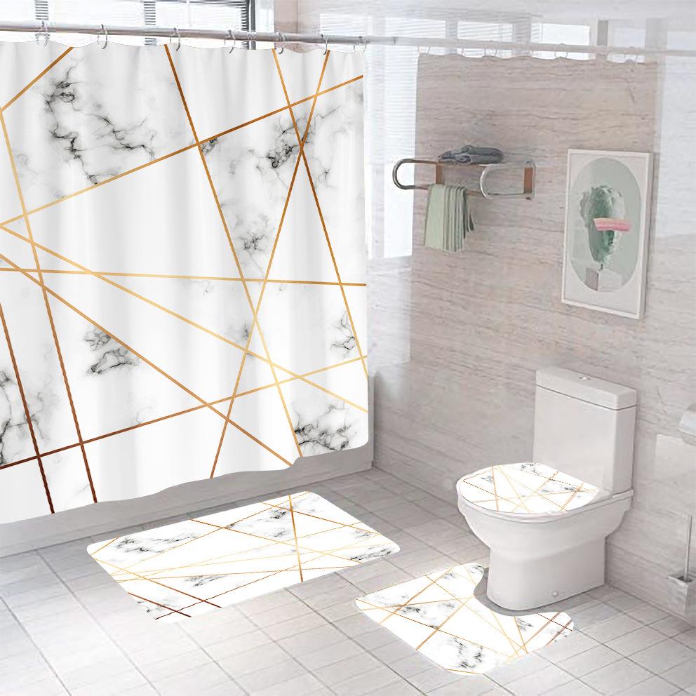 Bathroom Shower Curtain Four-piece Digital Printing Marble Waterproof Shower Curtain Toilet Partition Curtain Bath Mat