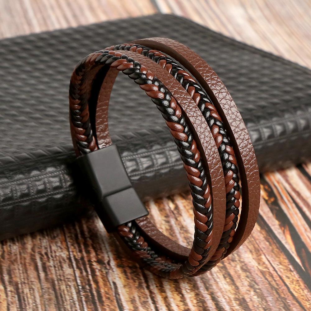 Unisex Hand-Woven Leather Bracelet with Magnetic Stainless Steel Clasp