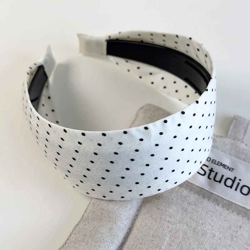 Retro Black White Polka Dots Small Flower Wide Edge Headbands Woman Temperament Hair Band Female Party Hair Hoop Vogue Headdress
