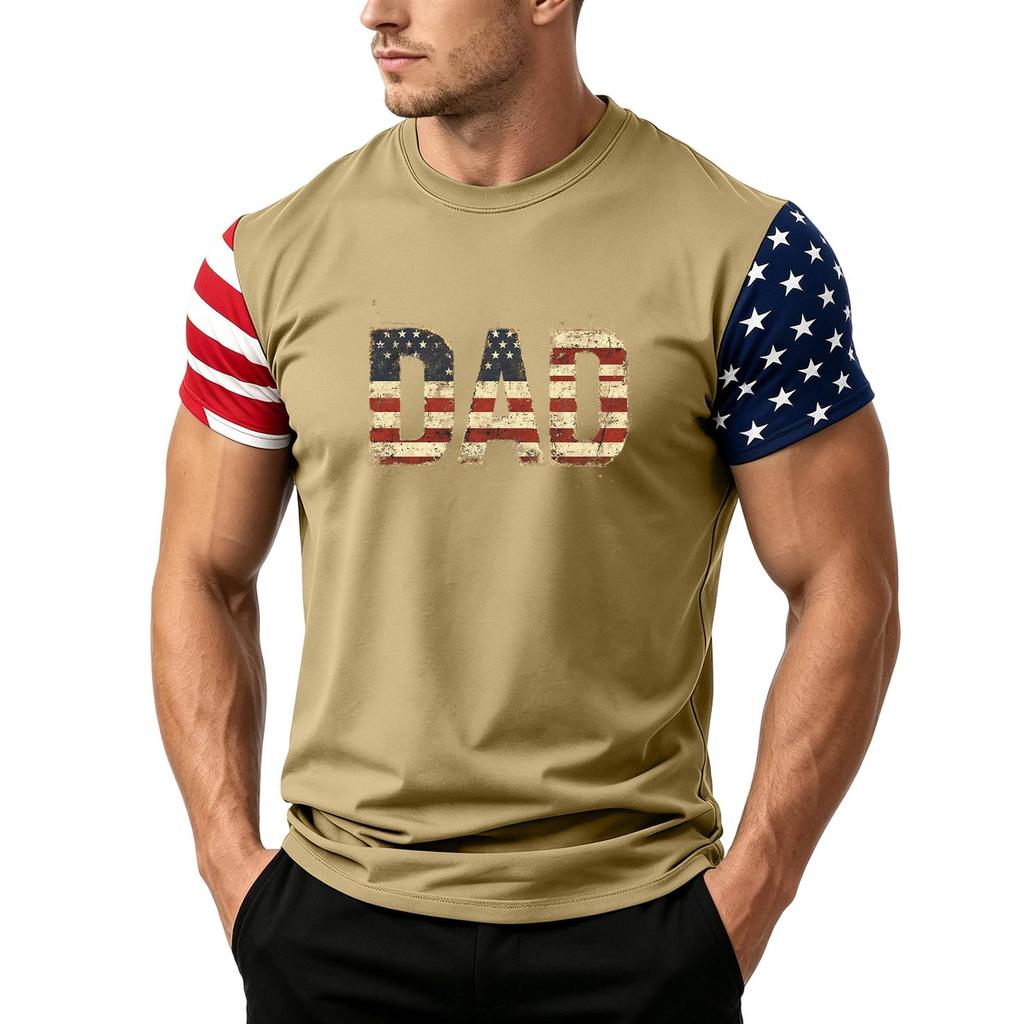Men's Loose Fit Short Sleeve T Shirt Dad Flag Print Casual Summer Daily Wear Top for Father's Day and Independence Day