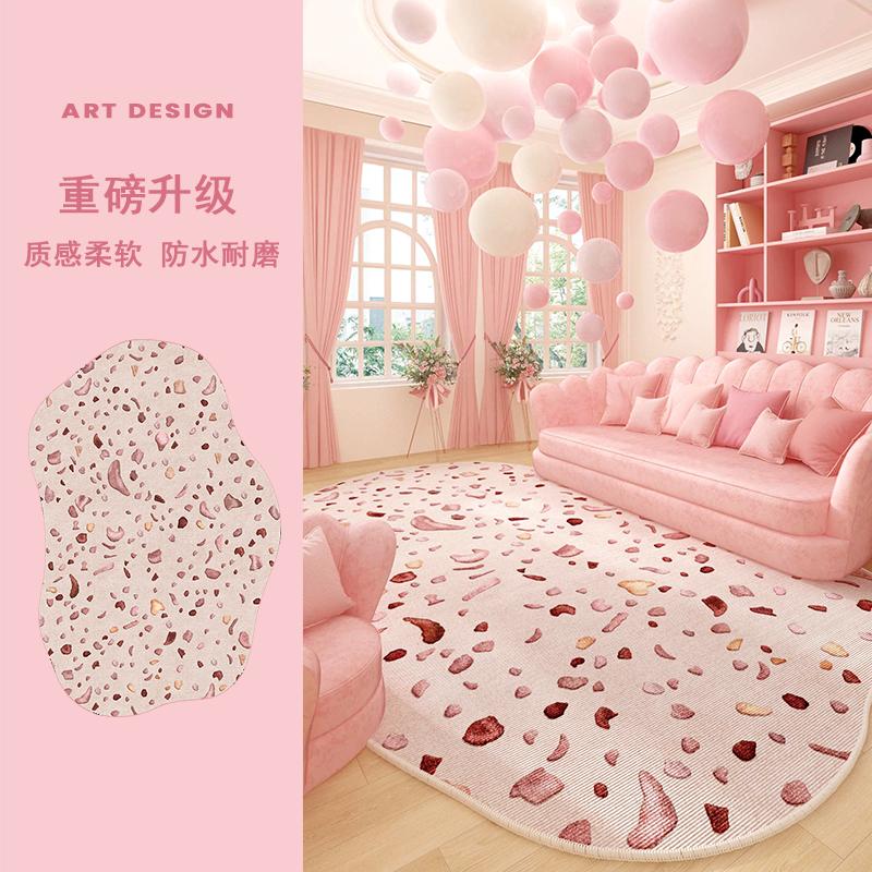 Pink Carpets for Living Room Girly Style Bedroom Decor Irregular Shape Carpet Light luxury lounge floor mat Home non-slip rug