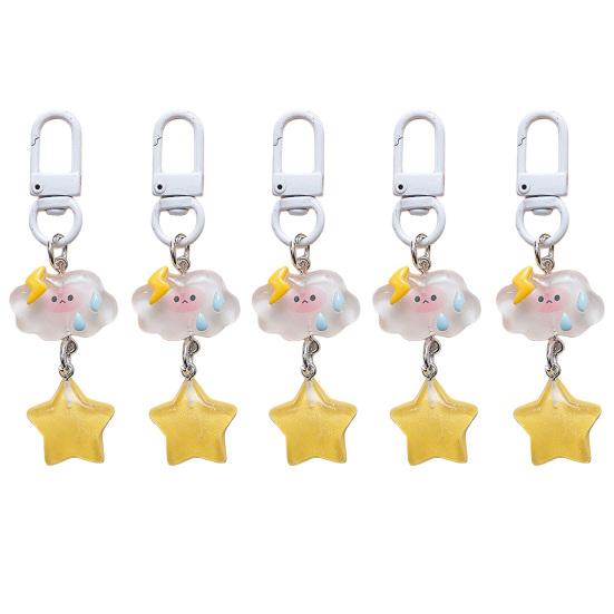 5Pcs Keychain Soft Expression Cloud Glitter Star Charm Key Chain Pendant with Alloy Buckle Schoolbag Decoration