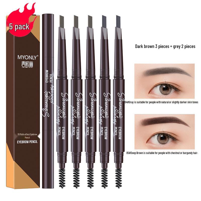Maiouli 3D Smudge-Proof Multi-Effect Eyebrow Pencil - Beginner-Friendly Double-Ended Triangle Shape.