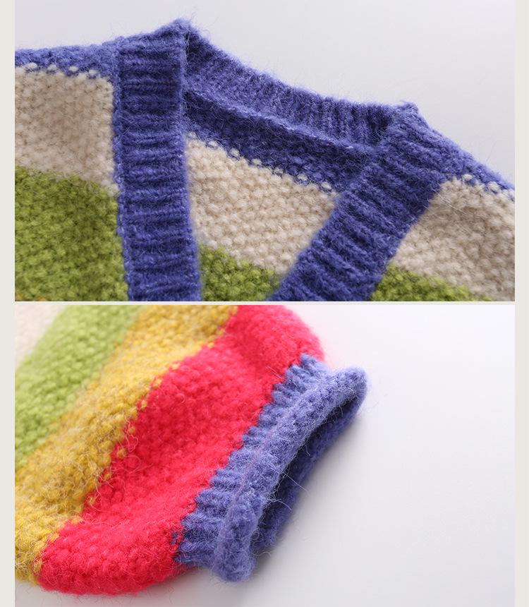 Girls' Striped Autumn Winter Sweater Coat - 2025 Fashionable Knitted Cardigan