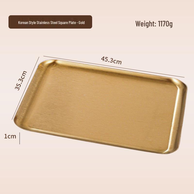 Korean Style 304 Stainless Steel Gold Rectangular Cafe Tray Dessert Plate
