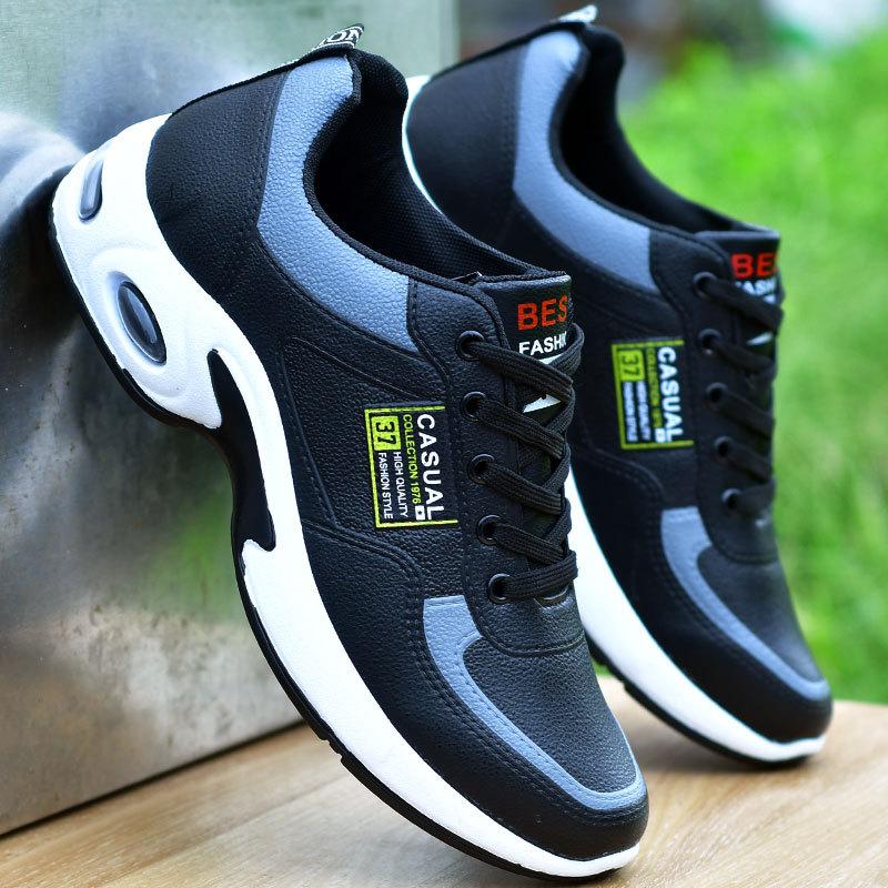 Men's Sports Shoes Light PU Leather Casual Shoes Outdoor Non Slip Sneakers for Men Lace Up Running Shoes Vulcanized Shoe Tennis