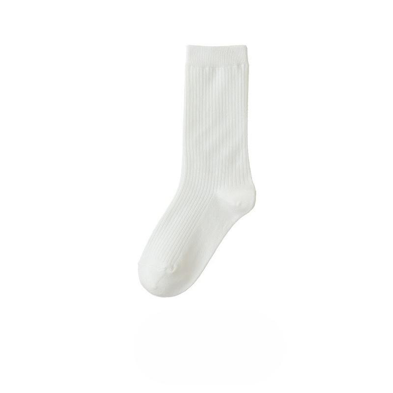 Solid Color Basic Socks for Women, Vertical Boneless Pile Socks, Drawstring Versatile Mid-calf Socks, Autumn Cotton Socks