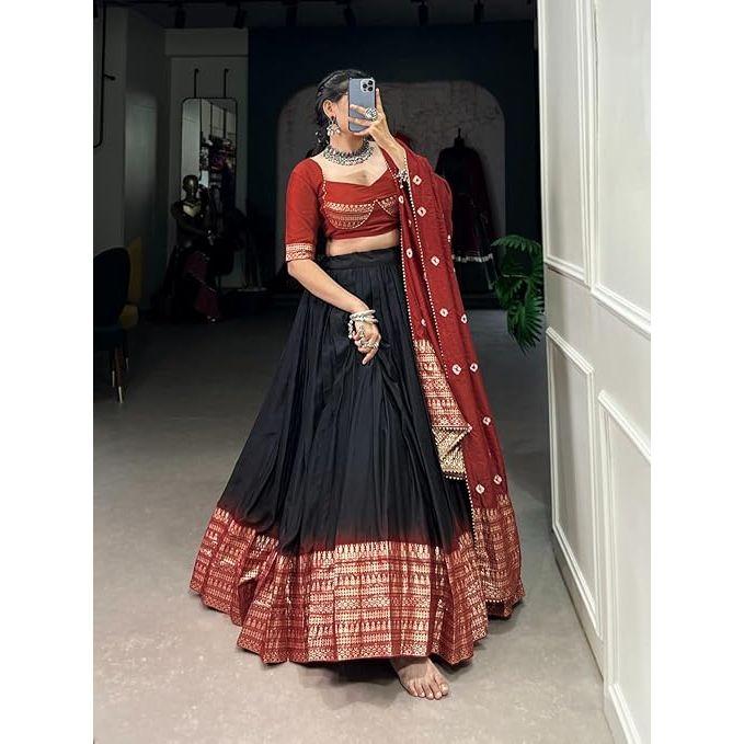 Woman's Perfectly  Collection Tussar Silk Lehenga Choli Patola Print with Foil Work ,Unstiched Blouse,