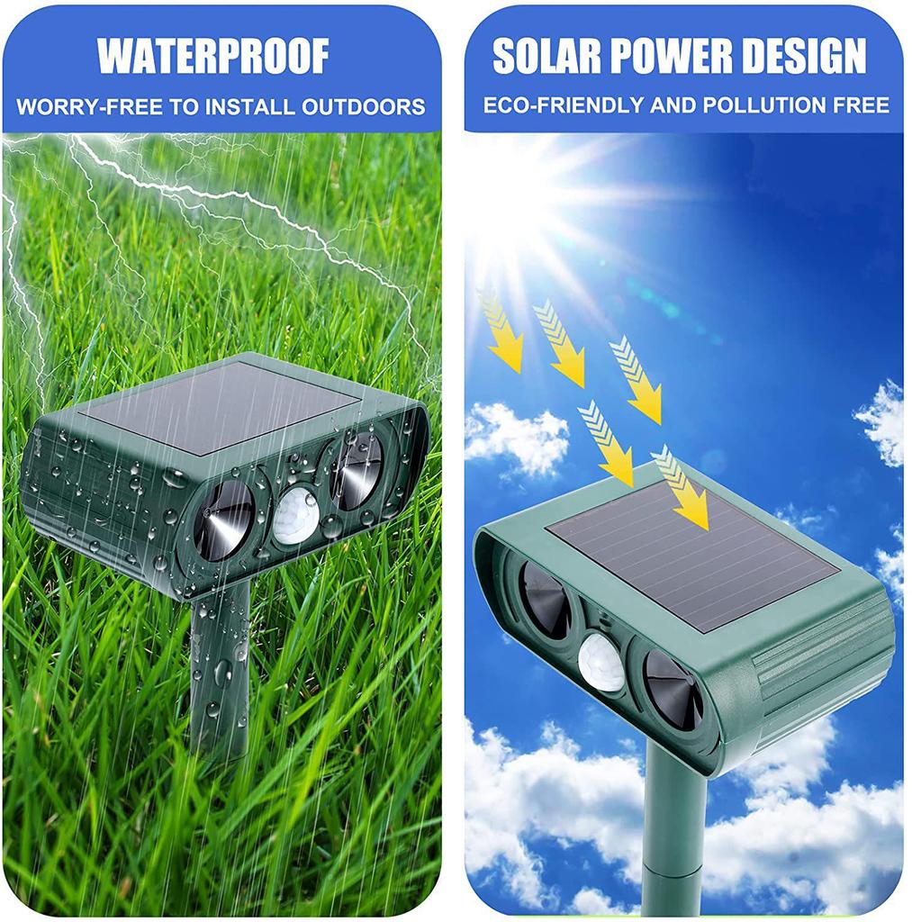 Solar Ultrasonic Animal Repeller for Birds, Dogs, Cats, Snakes, Insects, and Rodents - Outdoor Use for Orchards