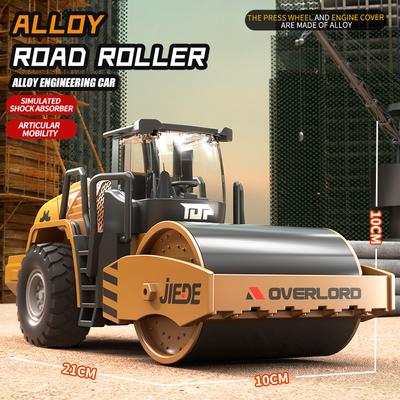 Road Roller Model Alloy+PlasticDiecast Engineering Construction Play Vehicles Sound Light Pull Back Collections Toy For Children