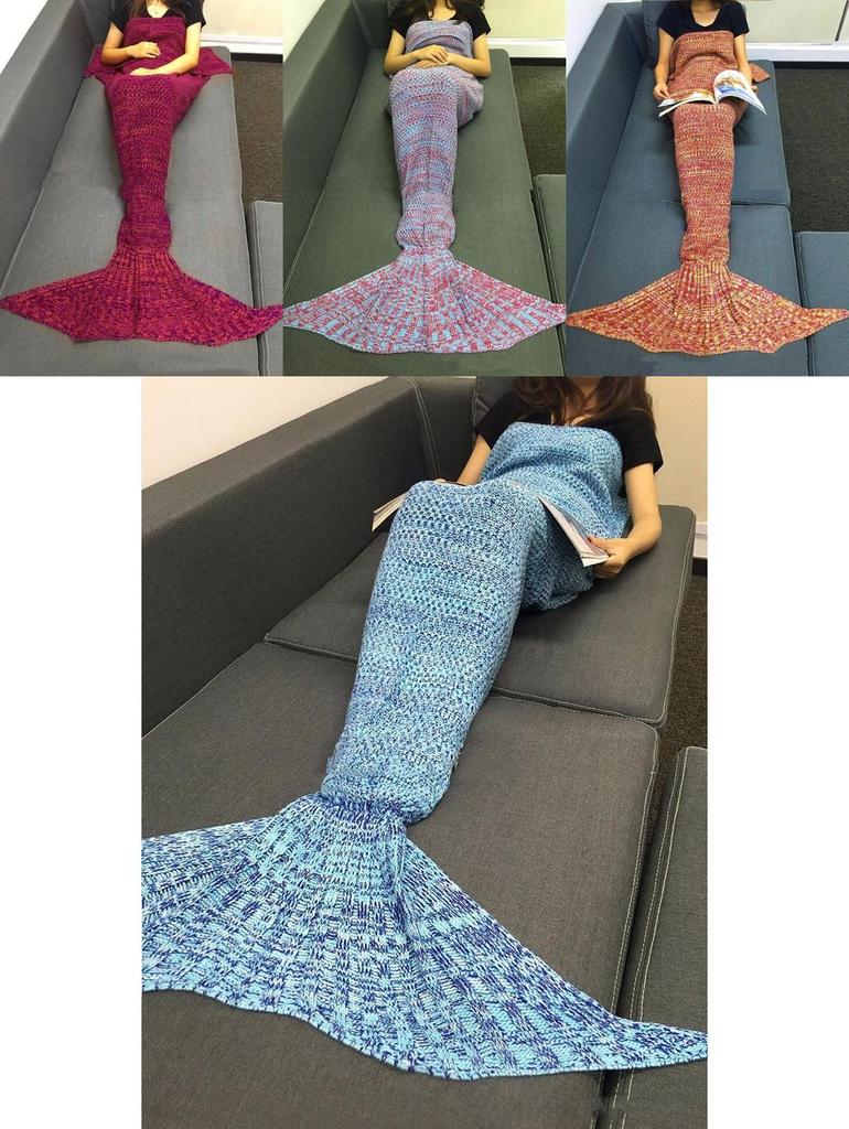 Mermaid Tail Knit Blanket With Lightweight Acrylic For Gift And Relaxation Use