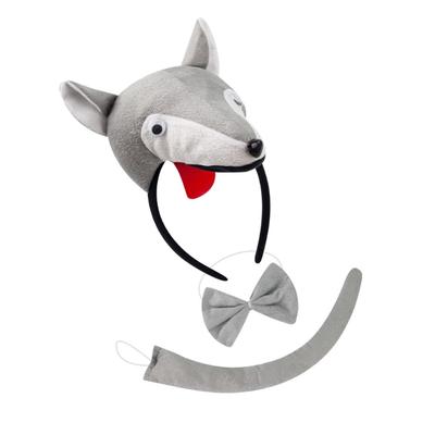 Wolf Animal Role Play Costume Wolf Headband Tail Bowtie Skirt Halloween Wolf Outfit Accessory for Kids Boy Girl Cosplay