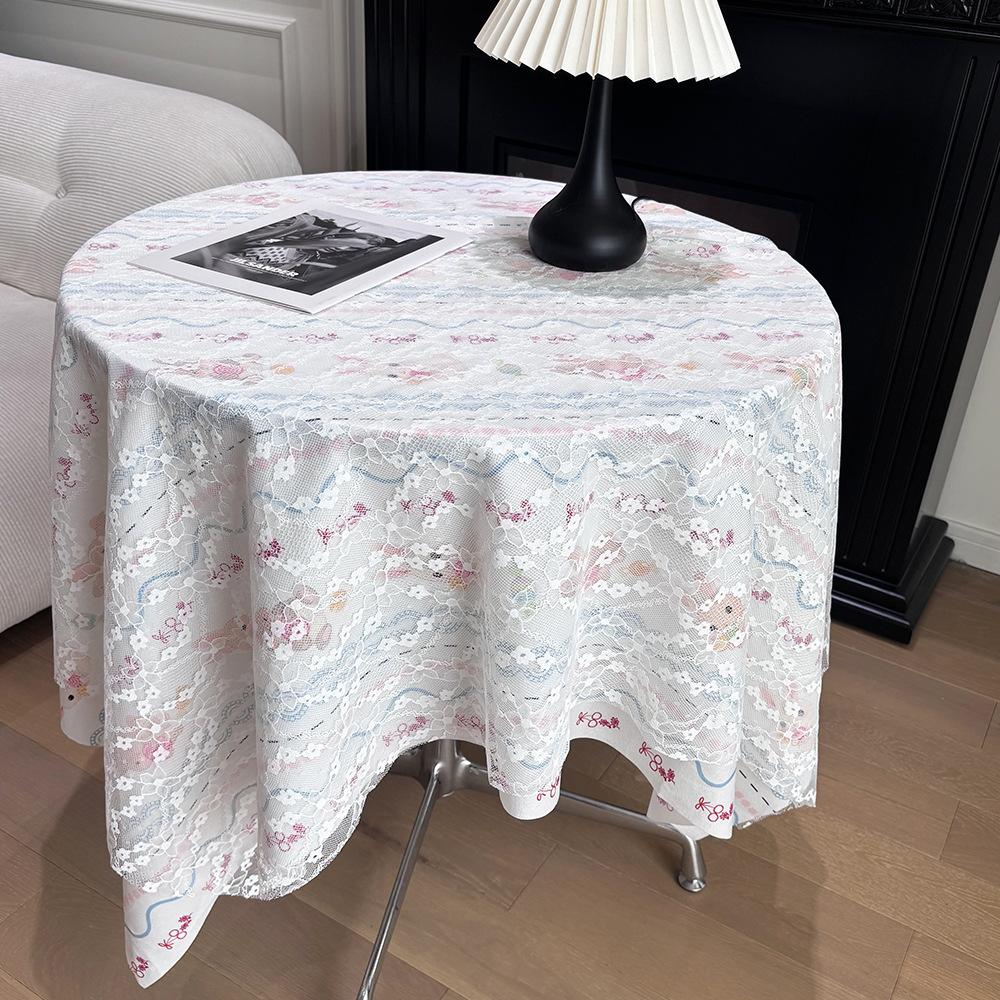 Lace Floral Tablecloth Desk Flannel Fabric Decoration Small Coffee Table Bedside Table Rectangular Retro Korean Style