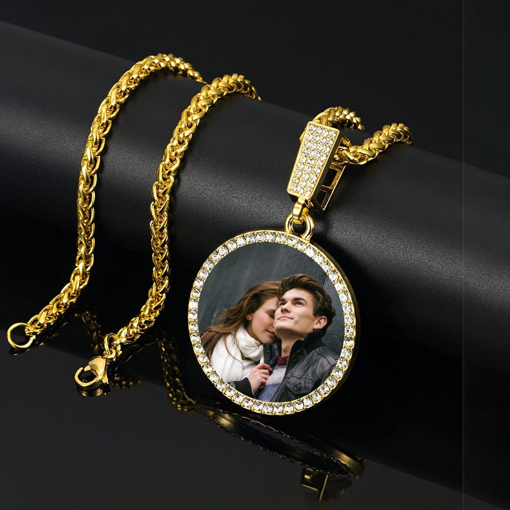 European Hip Hop Personalized Round Photo Men's Necklace