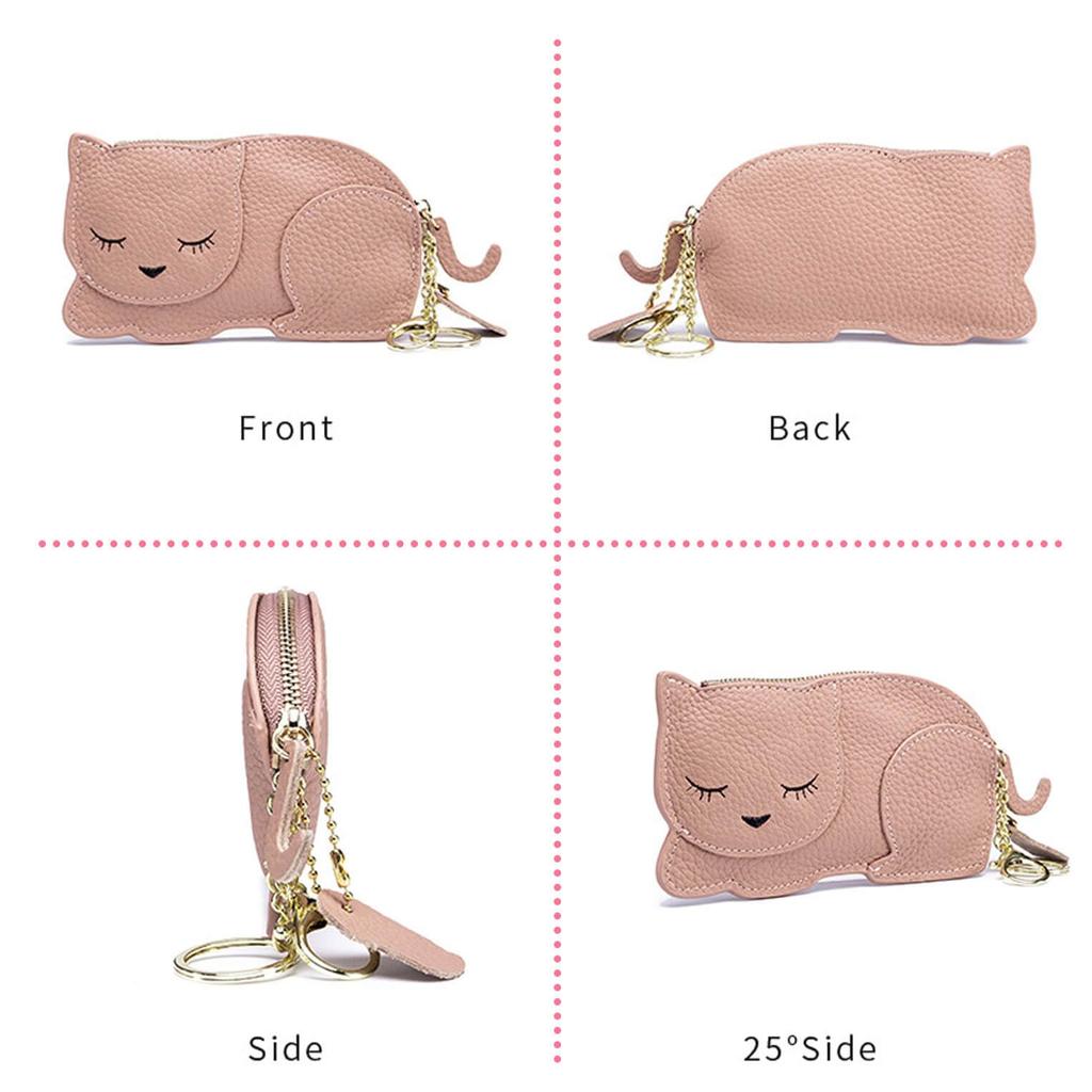 Loveril Äkta Läder Miniplånbok, Myntpåse, Liten Plånbok, Myntfodral, Nyckelfodral, Nyckelhållare, Fodral för Små Saker, Ultratunn, Lättviktig, Söt Katt