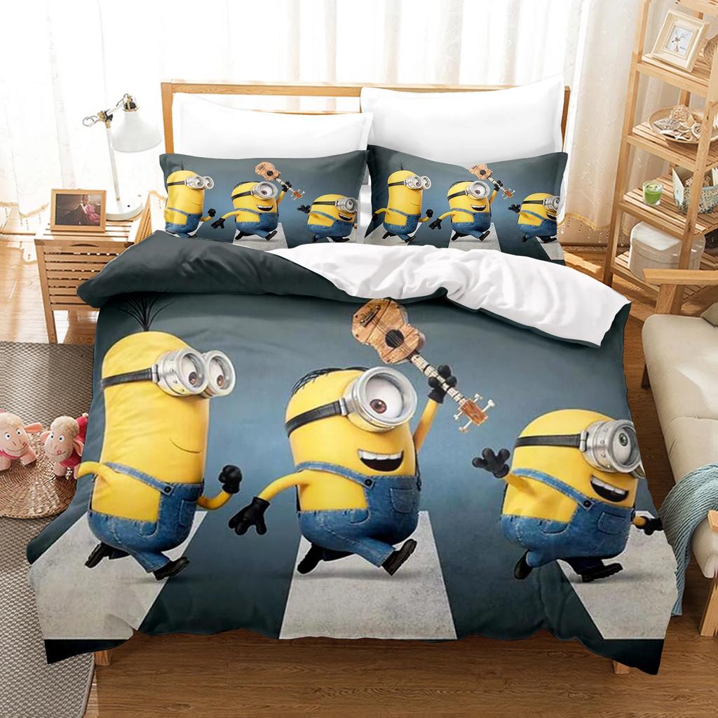 3-piece Minions Anime Duvet Cover Set Comforte Printed Cartoon Twin Size Bedding Sets Christmas Gifts