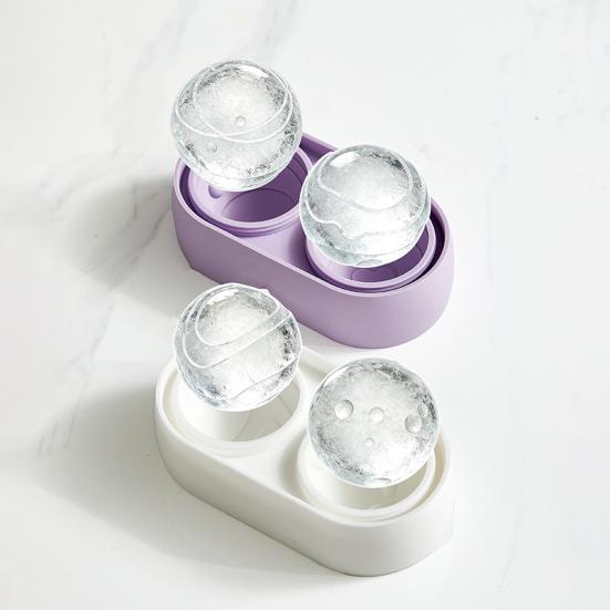 Yousheng Ice Ball Mold Tray 2 Cavity Spherical Ice Maker with Lid Non-Stick Silicone Freezer Mold for Whiskey Cocktails Mocktails Party Beverage