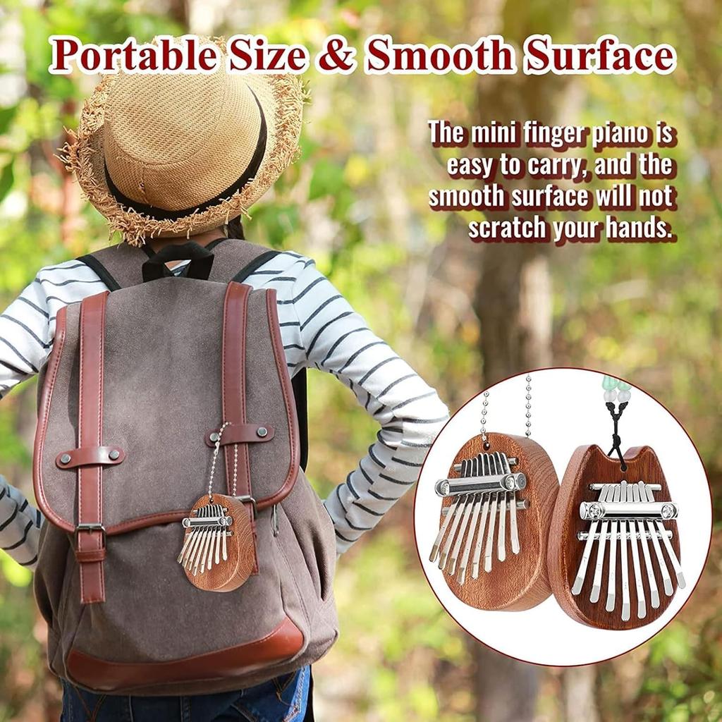 TTETNLY Kalimba Thumb Piano 8-Key Premium Wood Mini Finger Piano Percussion Instrument with Cat Carton Strap Metal Chain for Beginners Kids Adults