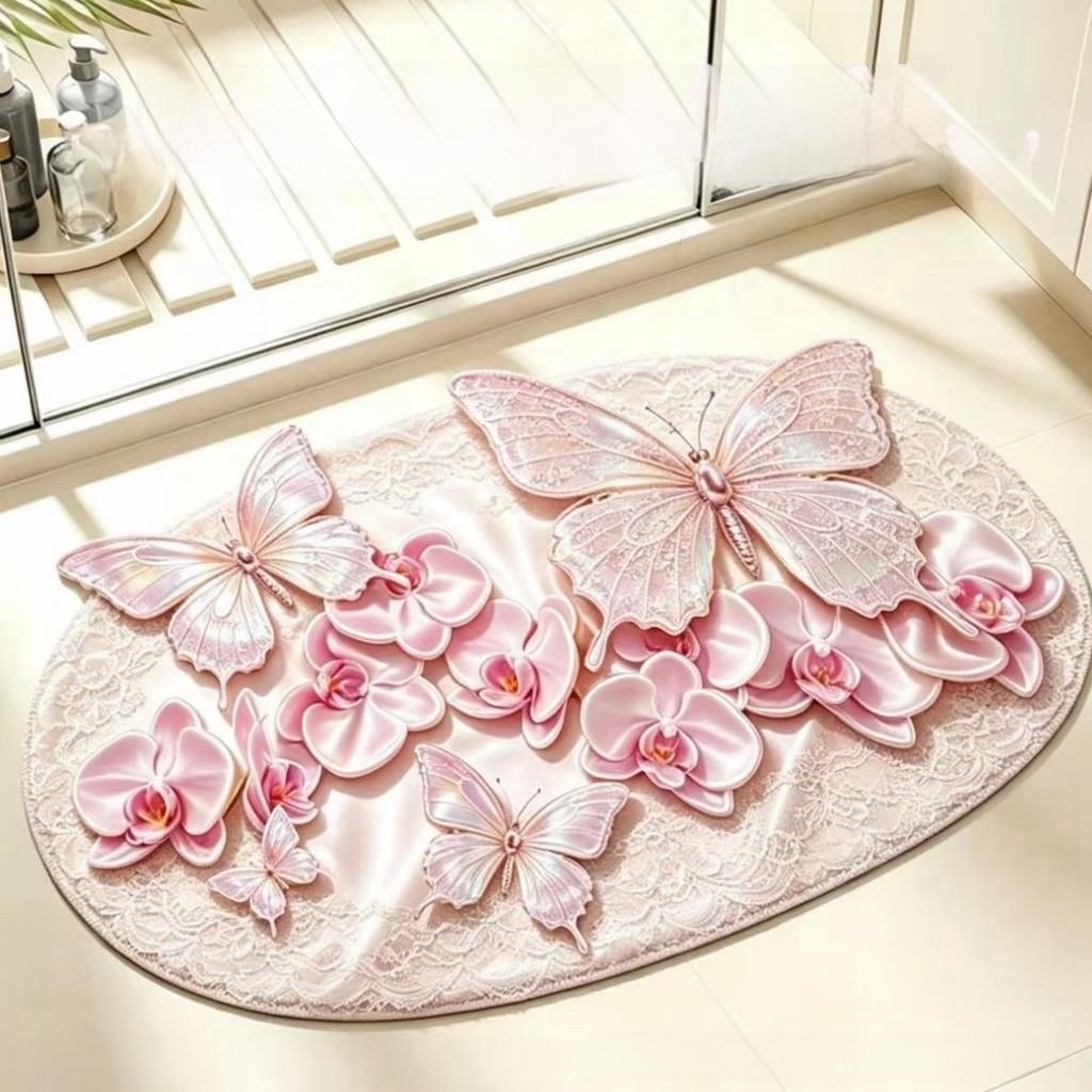 Badezimmerteppich aus Diatomeenerde, schnell trocknend, wasserwaschbar, rutschfest, mit Blumenmuster, für die Dusche