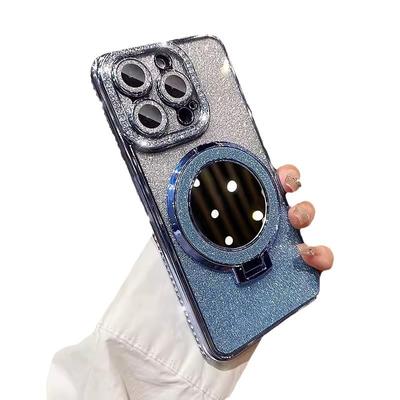 Makeup Mirror Bracket 16E for IPhone 16pro Mobile Phone Case 14 Flash Powder Magnetic Edge Drilling Apple 15 Protective Cover