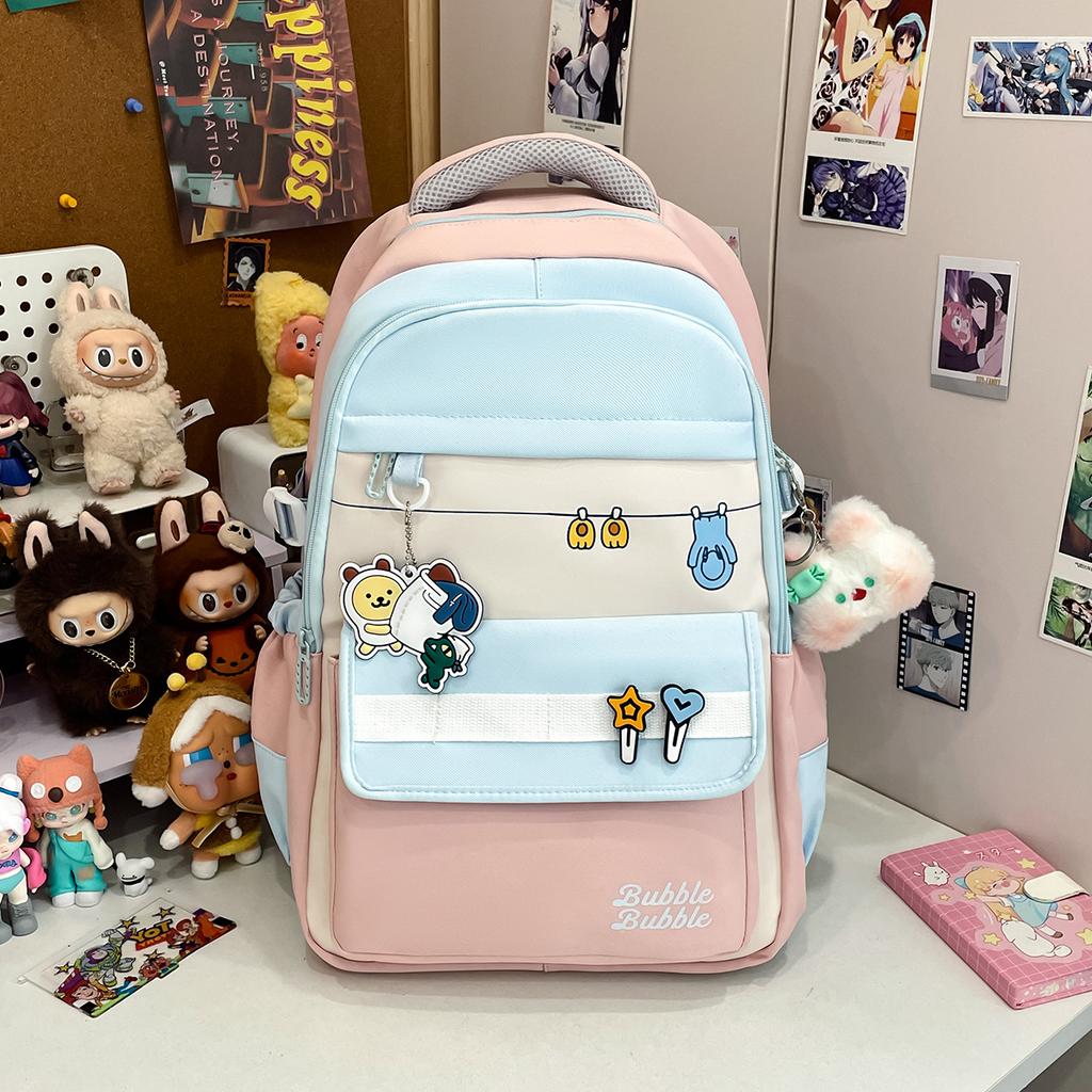 ins Girls College Style Casual Versatile Backpack Junior High School Student Large Capacity School Bag Women's Travel Light Backpack