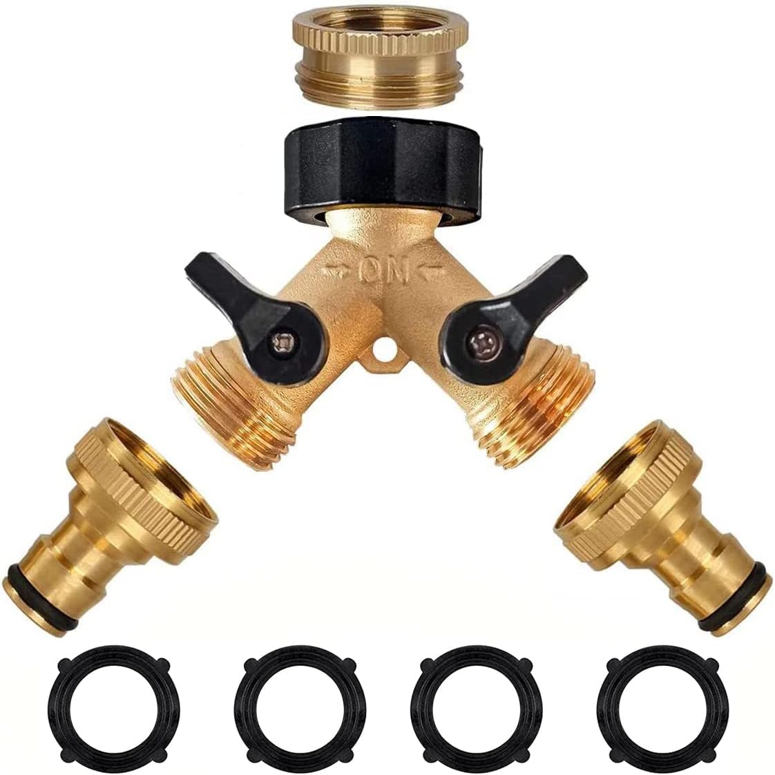 3/4  Brass Garden Hose Connector, 2-Way Y-Distributor Tap Fitting with On/Off Valves, for Home Garden Outdoor Use