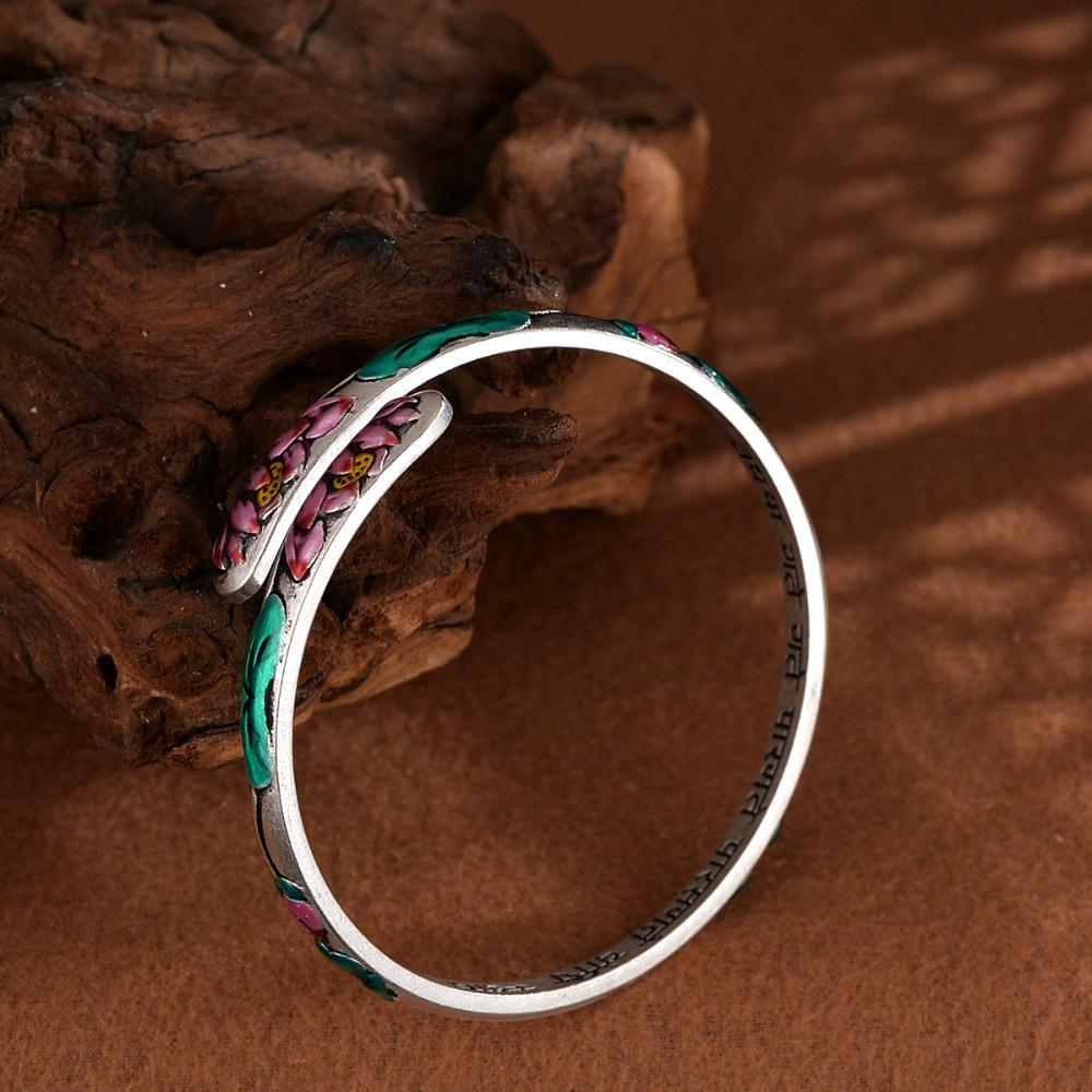 Charm Chinese Style Bracelets Adjustable Cloisonne Open Bangle Retro Lotus Copper Bangle  Women