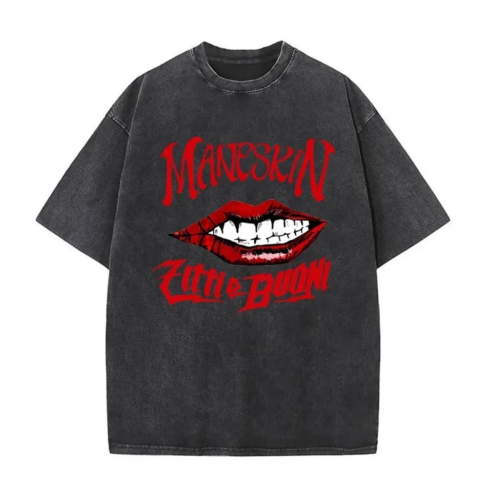 Maneskin Cotton Oversized Mneskin TShirt Washed Italian Rock Band Tee Unisex