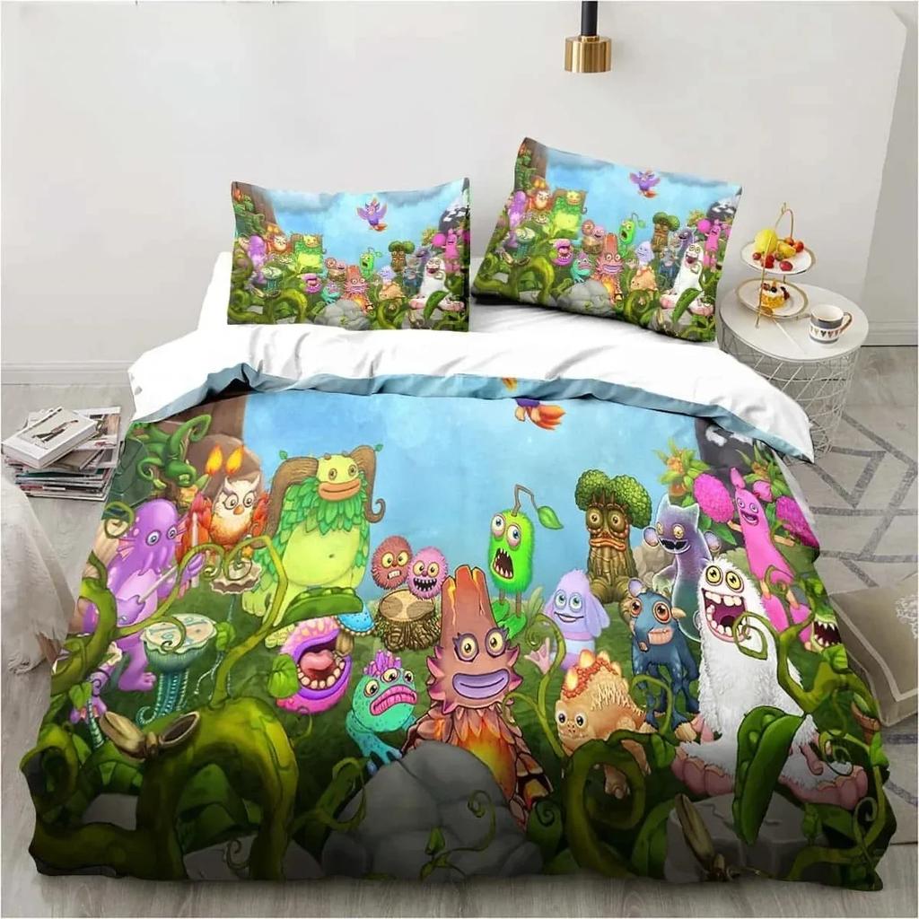 3D-Druck Mein Spiel Sing Monsters Bettwäsche-Set Gedruckt Mit Kissenbezug Weiche Bettdecke Weiche Einzel-Doppel-König-Super-König-Größe Abmessungen Abmessungen