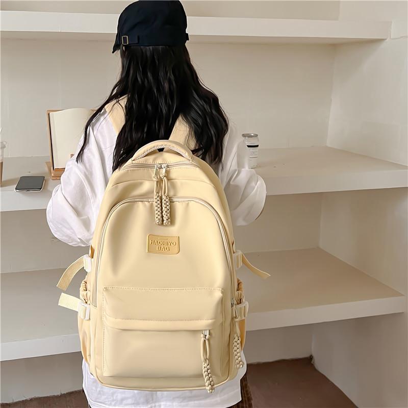 Color Solid Simple Letters And Woven Zipper Decoration Backpacks Student