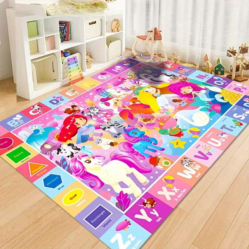 ABC Kids Rug Educational Play Mat with Alphabet, Numbers, Animals, Non-Slip Carpet for, Preschool, Classroom Playroom, Nursery