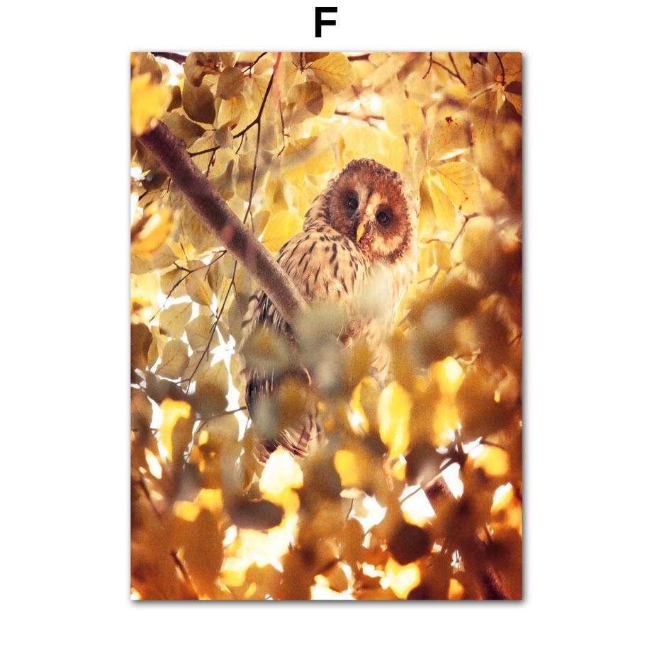 Herbstlandschaft Ahornwald Elch Weizen Schilfblume Eule Poster Drucke Nordische Wandkunst Leinwandmalerei Wohnzimmer Heimdekor