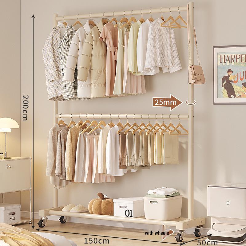Double-Layer Hanger: Space-Saving Floor Rack for Clothes and Hats