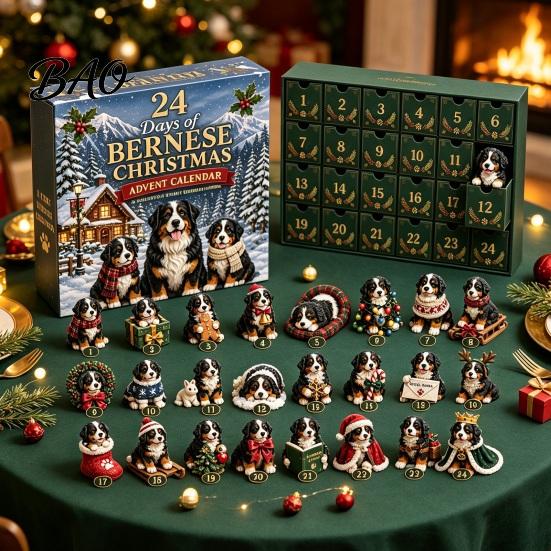 Plastic Christmas Ornament Shih Tzu Advent Calendar, 24-Day Countdown Toy Set with Mini Dog Children Box Figures, Tree Hanging Decor, Gift for Lovers