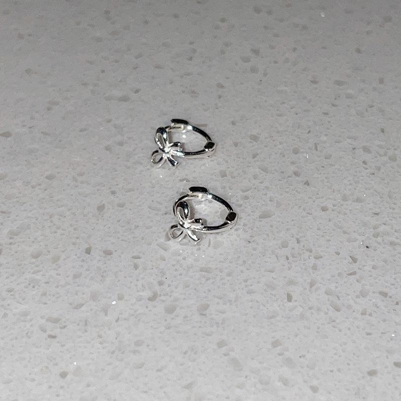 Fashion Zinc Alloy Color Bowknot Hoop Earrings For Women Egirl Simple Metal Long Bow Pendant Earrings Aesthetic Y2K Zircon