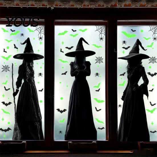 Luminous Ghost Stickers for Glass Halloween Static Window Cling, Fluorescent PVC Decal, Easy Apply Holiday Ornaments Removable Reusable