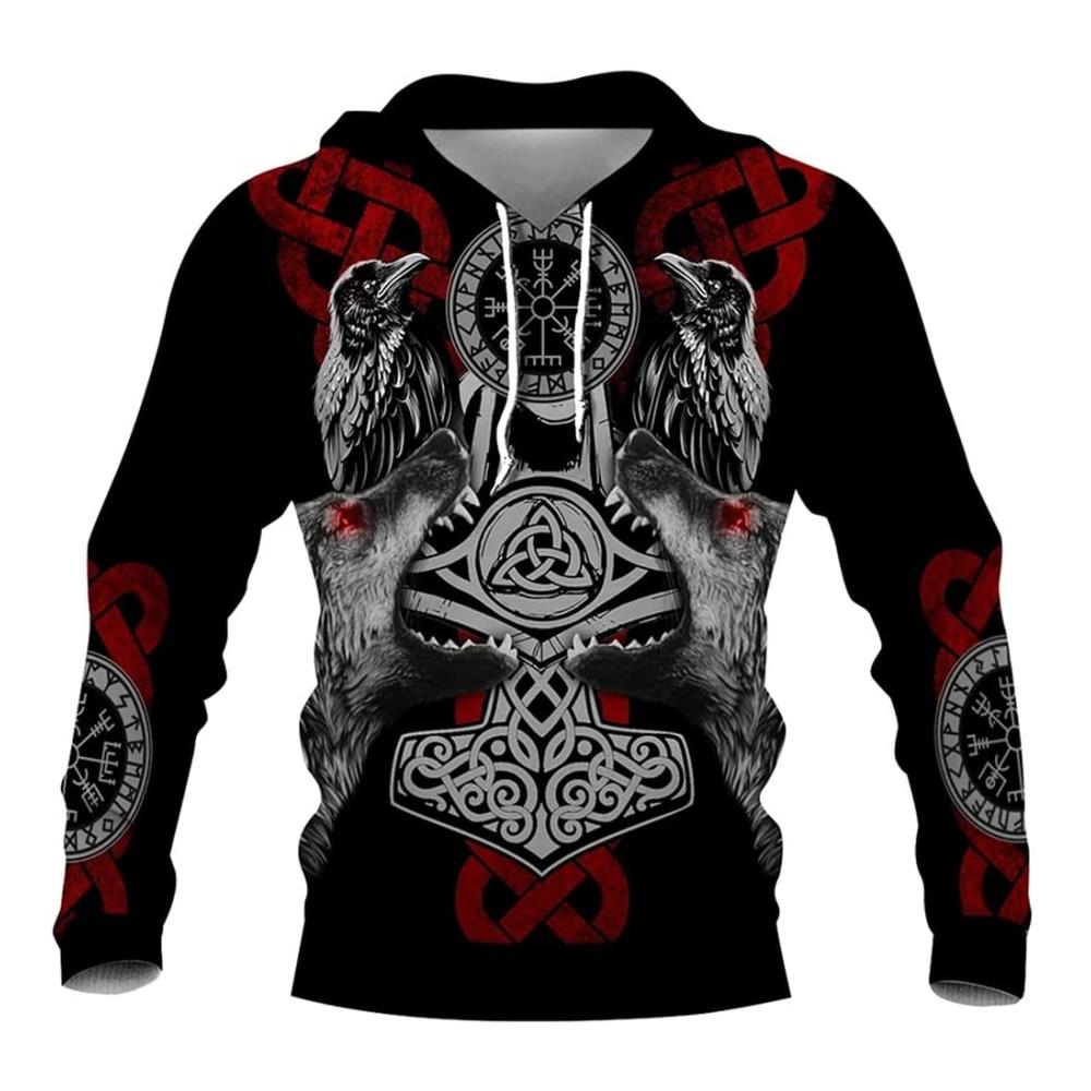Nordic Pirates Print Men's Hoodies Hip Hop Trend Harajuku Vintage Clothes Oversized Hoodie Autumn and Winter Casual Sweatshirts