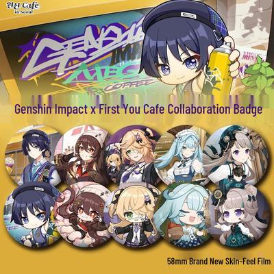 Genshin Impact Seoul Cafe 2nd Anniversary Badge & Wanderer Illustration Acrylic Standee