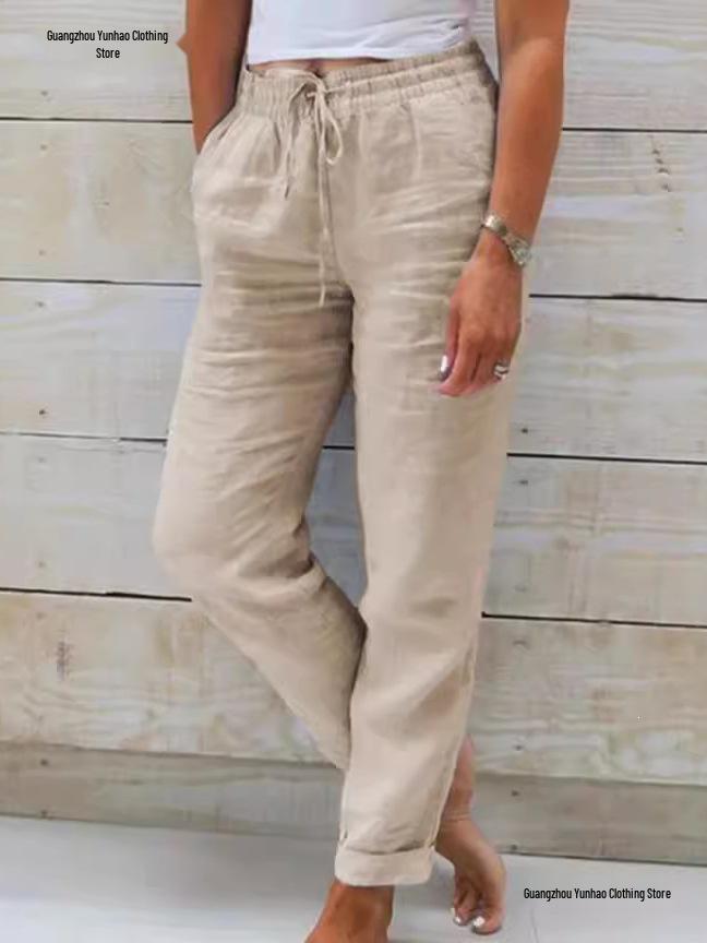 Women's High-Waisted Cotton Linen Casual Pants