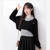 Women's Grey Knit Polo Shirt & Sleeveless Apricot Inner Layer Set, Spring/Autumn 2024 Collection.