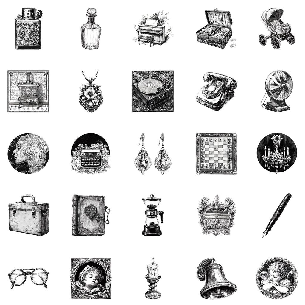 50 Personalized Black And White Series Mix And Match Graffiti Decorative Stickers Fun Stickers